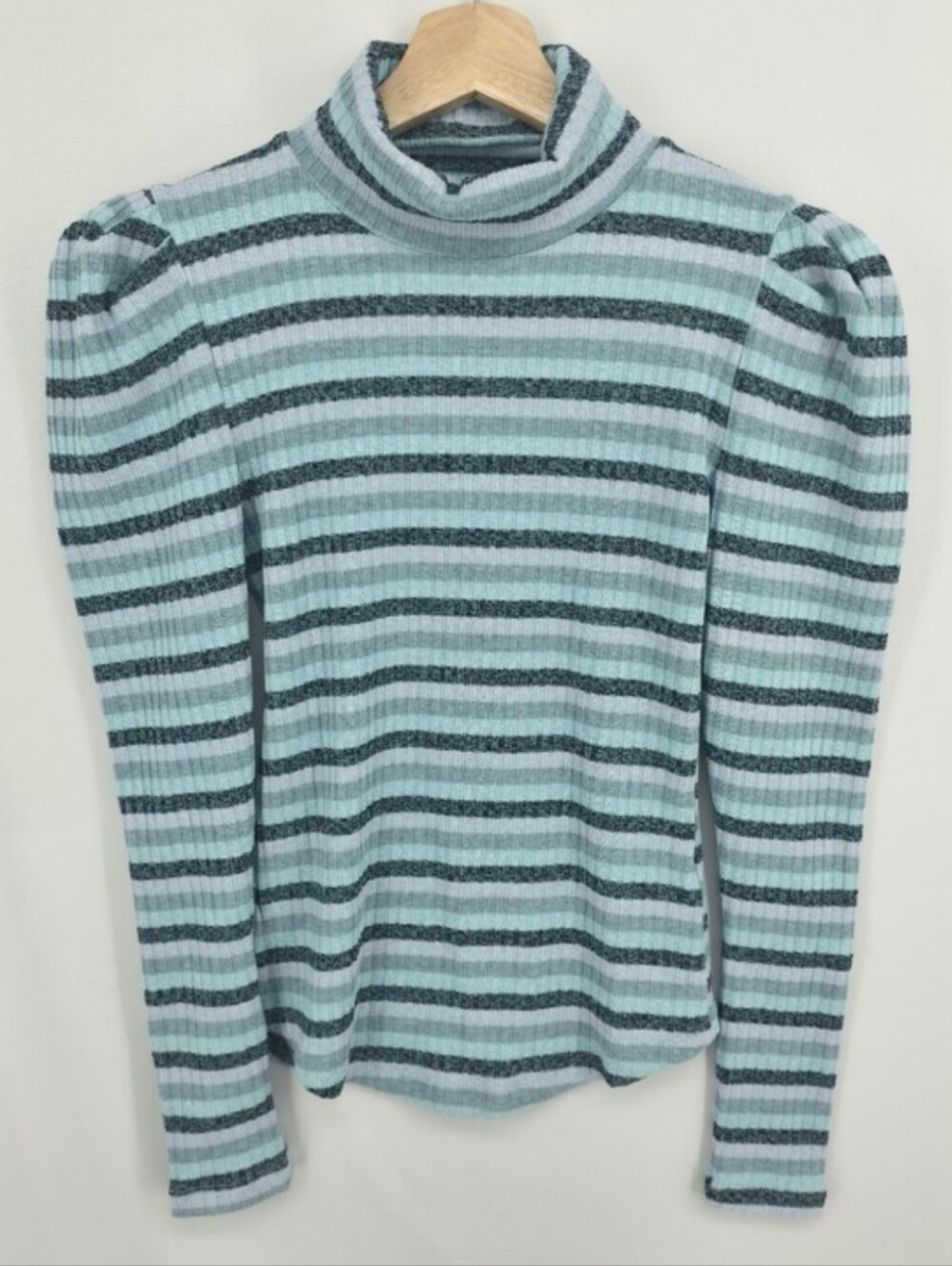Maeve Anthropologie Ribbed Puff Sleeve Striped Turtleneck Knit Top XS - Picture 4 of 10